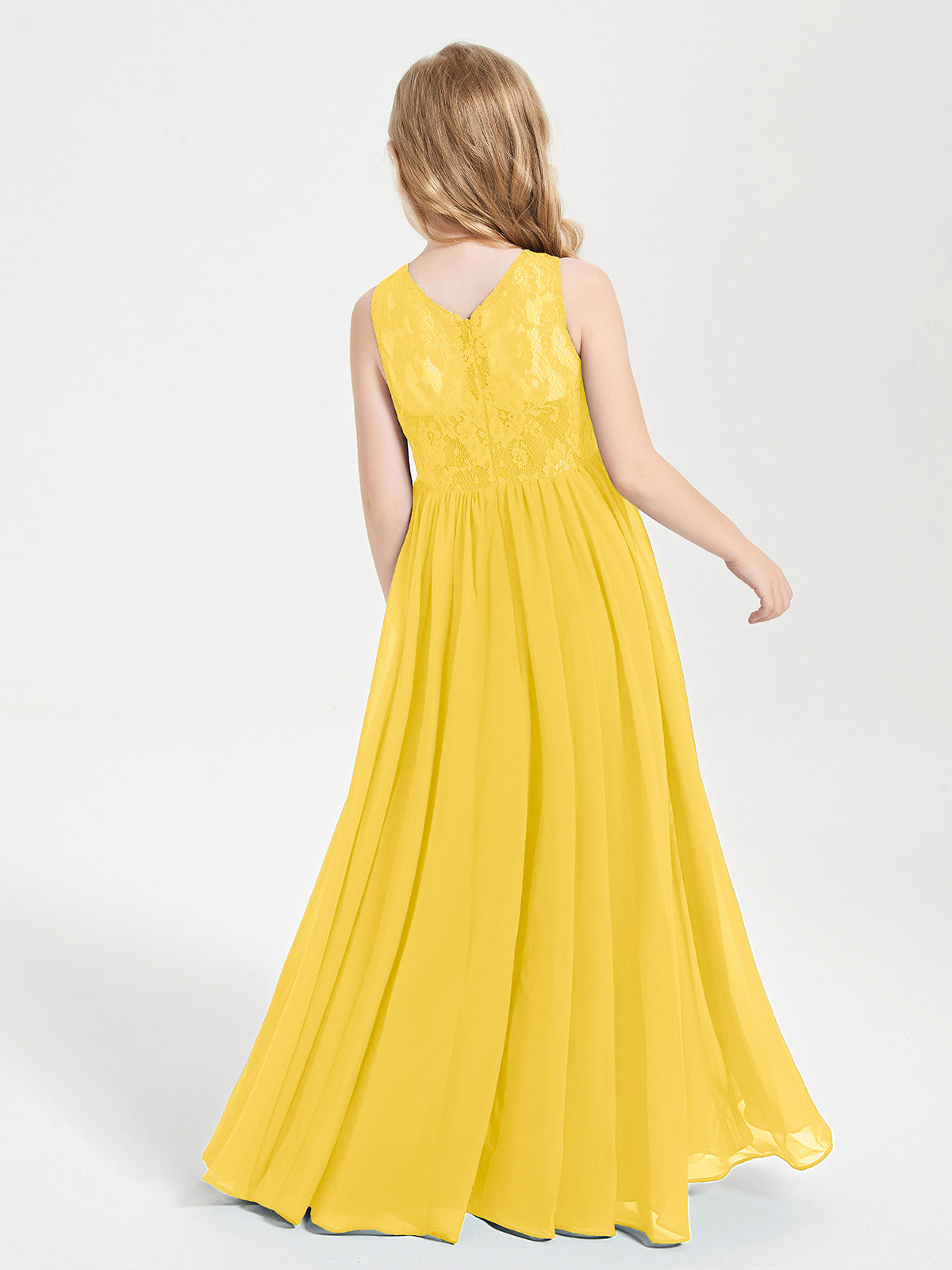 Long Junior Bridesmaid Dresses Lace Top Marigold